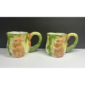 Vintage 1994 Brinn's Cup Mug Spring Easter Rabbit Cabbage Carrot Inside Mug.